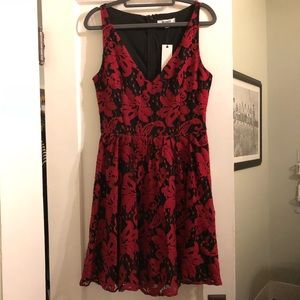 NWT BB Dakota Red and Black Lace Dress Sz 4